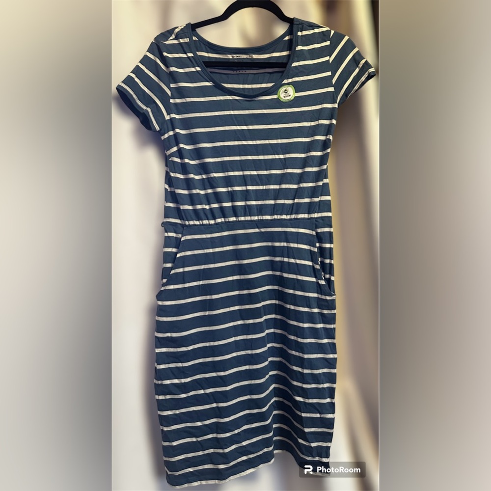 Blue and White Striped Dress. 100% Organic Cotton. Brand New. Size Small.